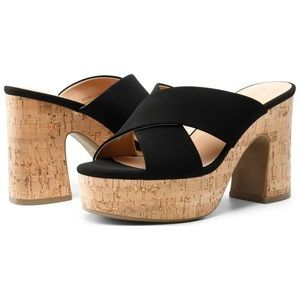 Dream Pairs Chunky Platform Heels, Black and Cork, Women’s 9